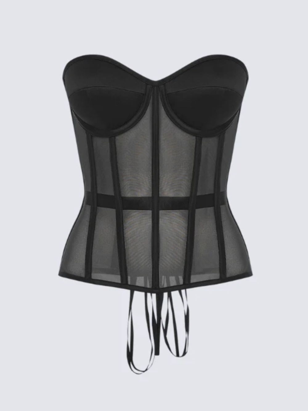 Perfect Corset Black Sheer Mesh Bustier XS BC Cup Lace-Up Boned
